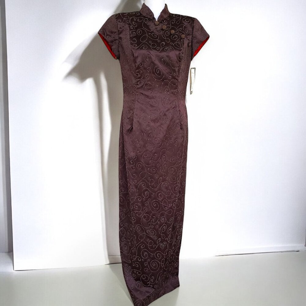 Vintage 90s NWT Huey Waltzer Beaded Qipao Column Dress Francais Huey Waltzer